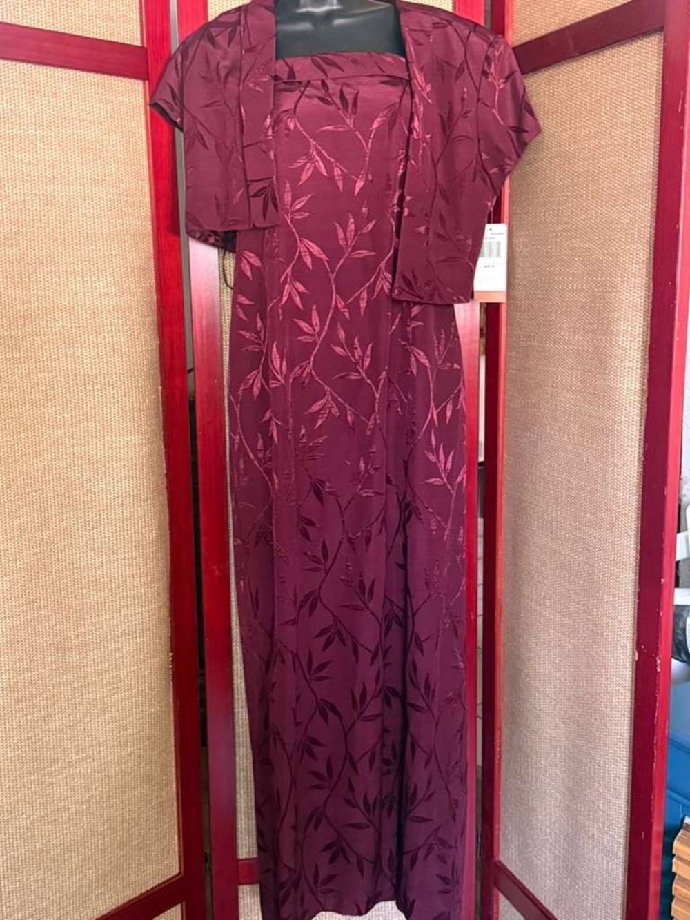 jcpenney Burgundy Floral Jacquard Maxi Dress with Short Overlay